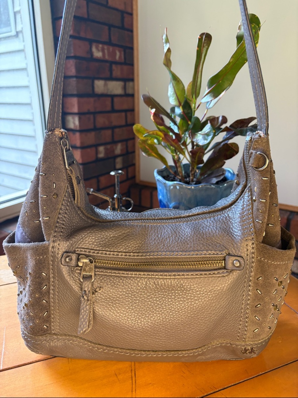 The Sak Women’s Taupe/gray Leather Stud Accent Shoulder Bag